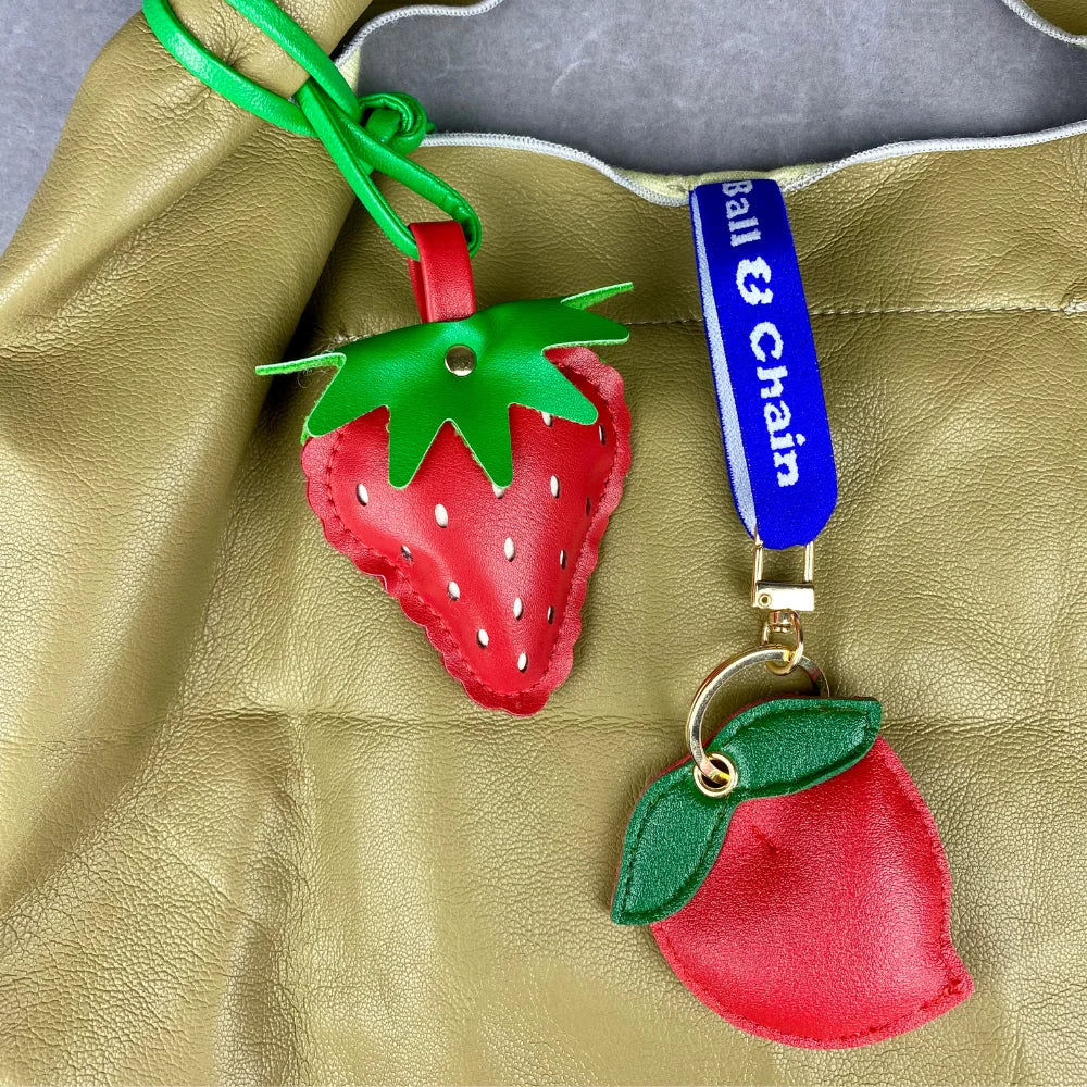 Cute Leather Fruit Charms with Key Rings & Leather Cords for Bag Decoration-PU Leather-Ideal Gift For Women/Kids/Bag Accessory