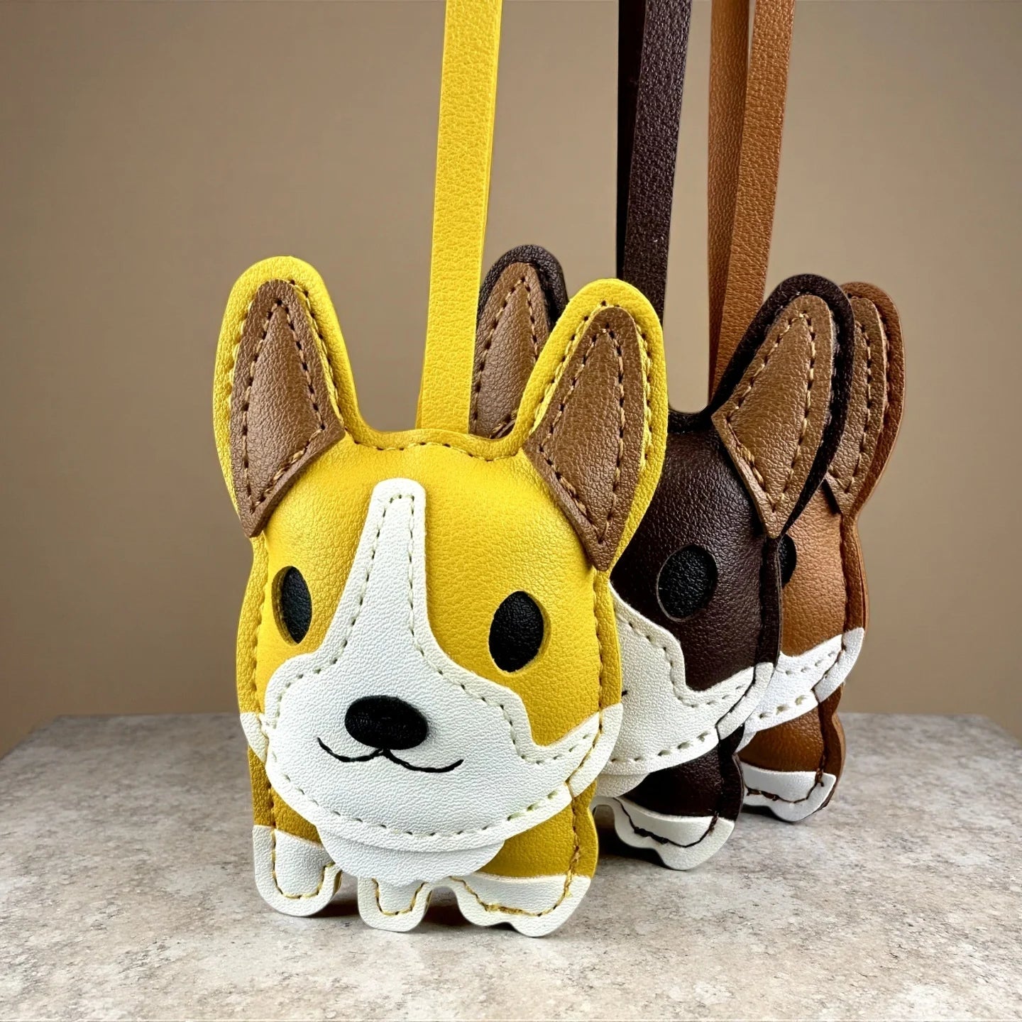Super Cute Corgi PU Leather Pendant,Exquisite Handmade Corgi PU Leather Keychain,Pet Dog Bag Accessory,Gift Choice for Dog Lover