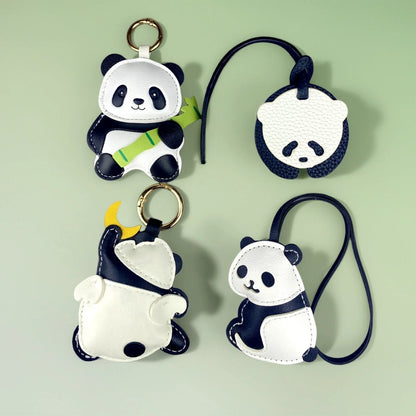 4 Style PU Leather Panda Keychain/Bag Charm-Classic Black/White Versatile Accessory for Purses, Backpacks, Keys, and Room, Gift