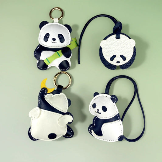 4 Style PU Leather Panda Keychain/Bag Charm-Classic Black/White Versatile Accessory for Purses, Backpacks, Keys, and Room, Gift