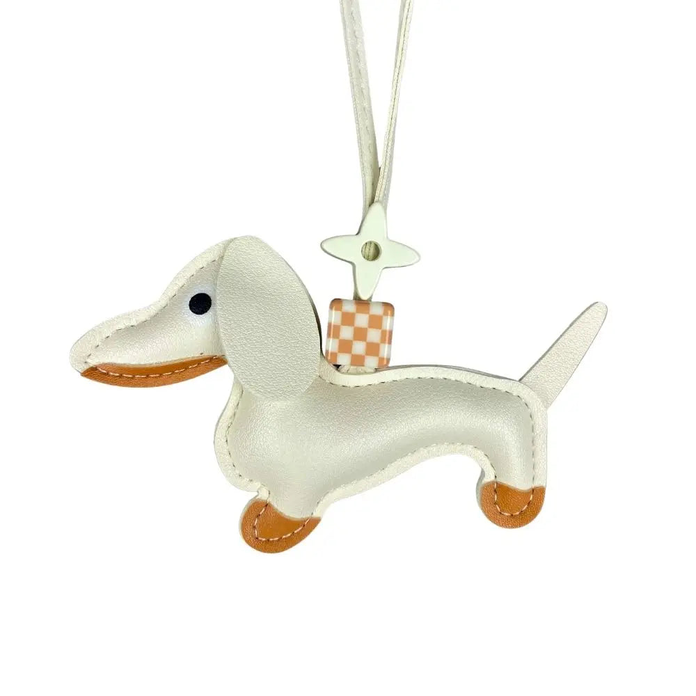 12-Color Dachshund Leather Keychain-Adjustable Leather Cord with Beads-PU Leather-Ideal Bag Accessory-Perfect Gift