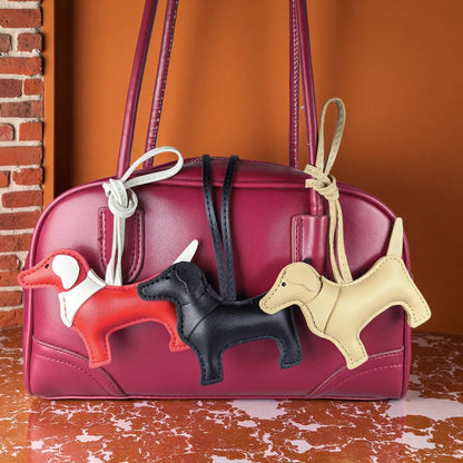 Handmade Premium PU Leather Dachshund Bag Charm – Stuffed & Structured, Classic Color, Elegant Finish