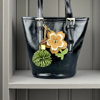 3-Tier PU Leather Flower Keychain/Bag Charm-Stylish PU Leather Ball Charm, 4 Classic Colors Bag Accessory for Handbags, Gifts