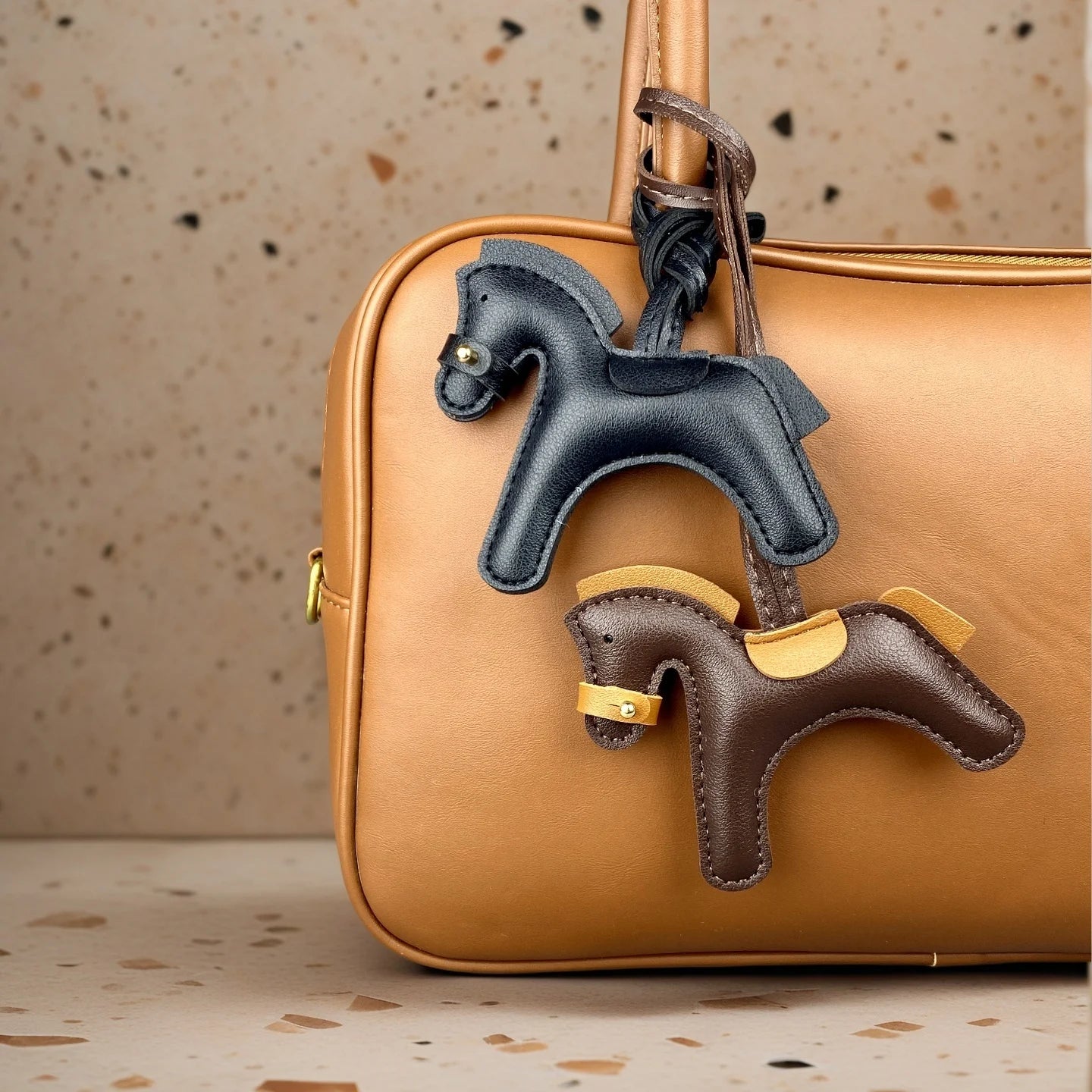 Handmade PU Leather Pony Bag Charm Keychain-Adorable Horse with Detachable Muzzle, Cute Decoration for Backpack, Unique Gift