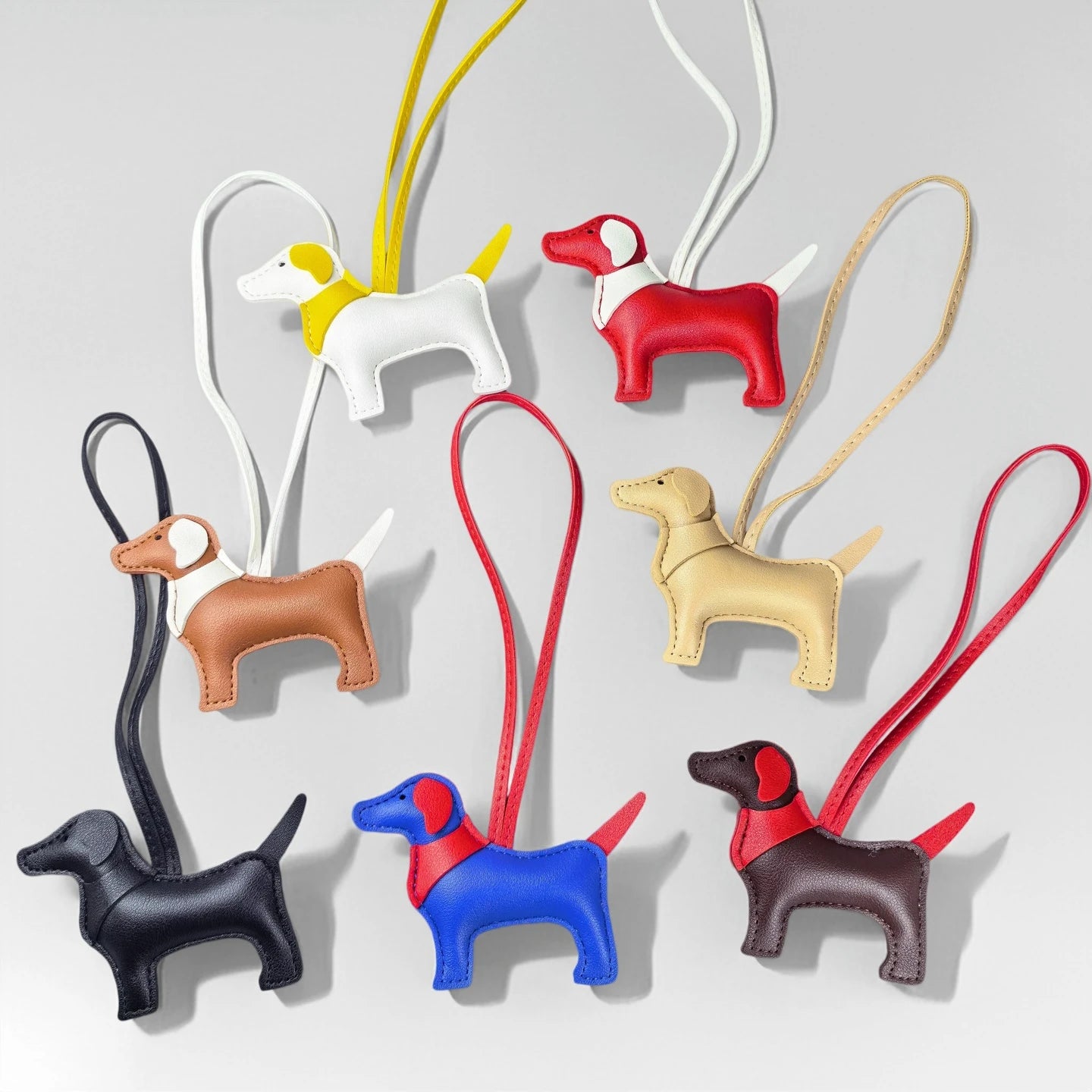 Handmade Premium PU Leather Dachshund Bag Charm – Stuffed & Structured, Classic Color, Elegant Finish