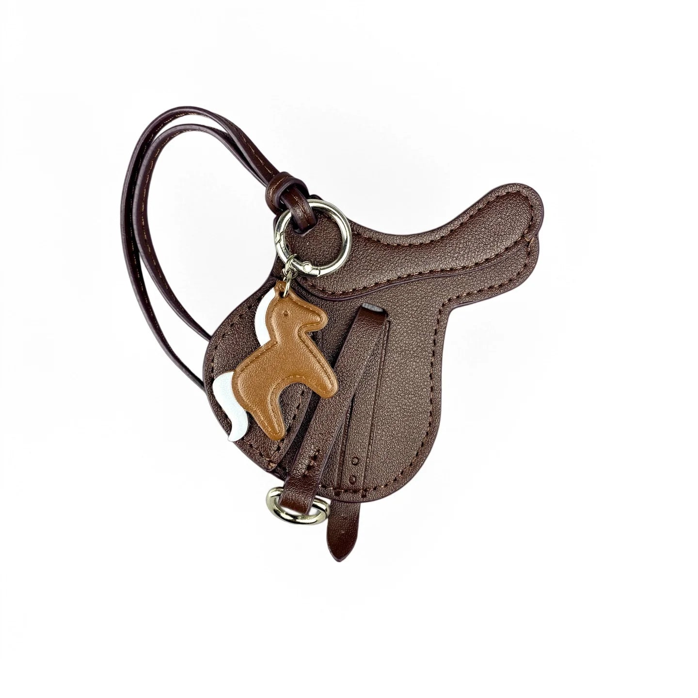 Handmade PU Leather Saddle Bag Charm with Tiny Horse Pendant – Stylish And Unique Equestrian Gift for Purse, Keychain & Backpack