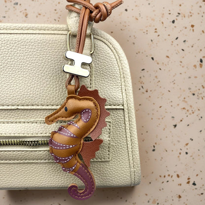 Seahorse Keychain, Boho Animal  PU Leather Bag Charm/Room/Car Decor, Trendy Purse Accessory for Women, Aesthetic Gift for Her