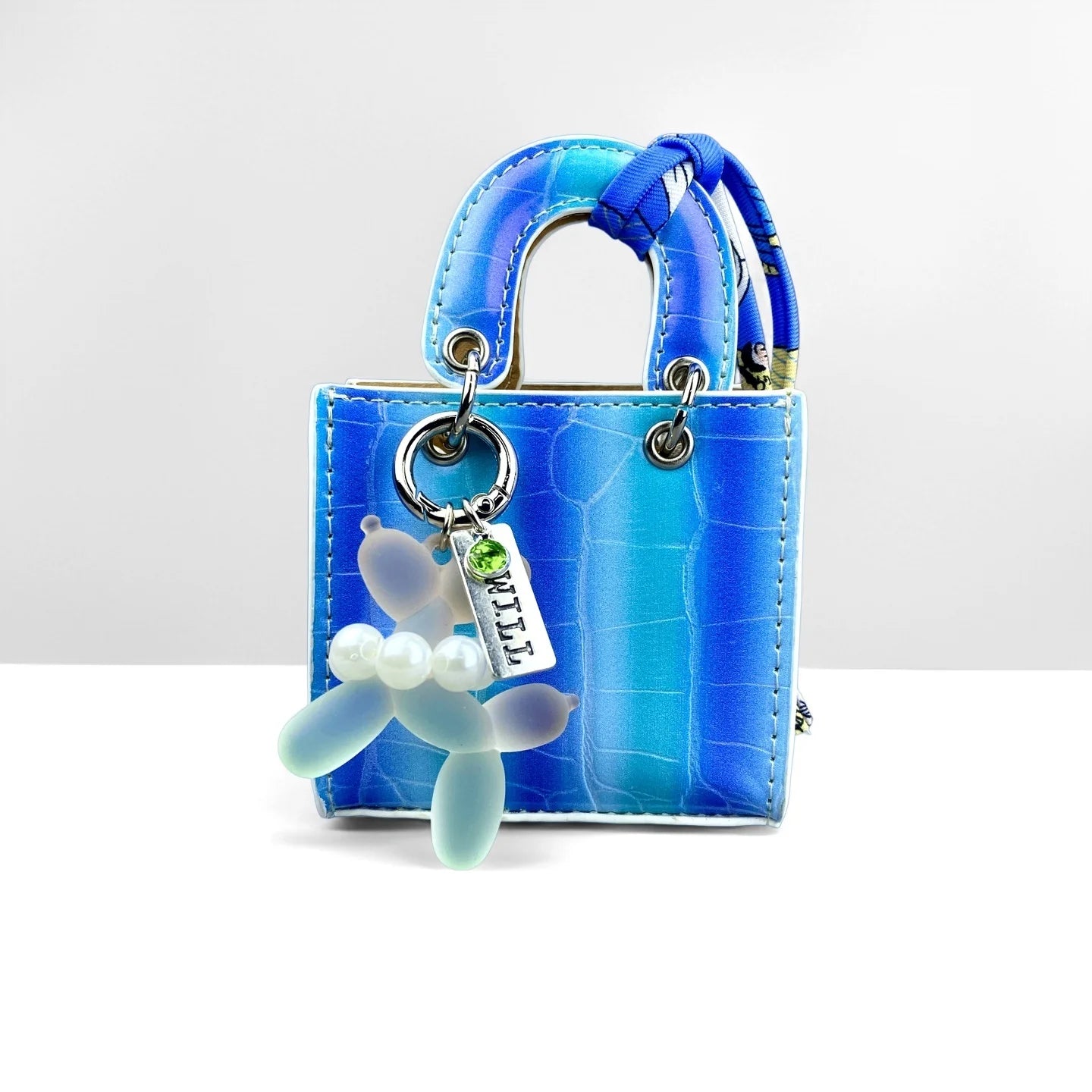 Mini PU Leather Bag Purse Charm, Rainbow Color Mini Bag With Gradient Balloon Dog Keychain Set for Earbuds/Charger Cable/Gift