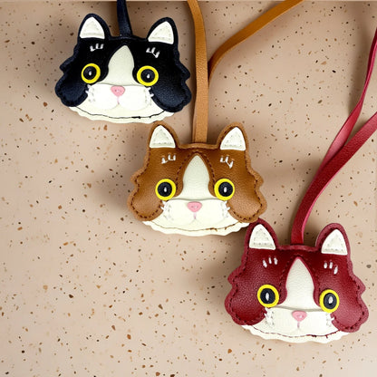 Plump & Handmade PU Leather Kitten Keychain/Bag Charm - 3D Detailed Face, Cute Charm for Daily Joy!-Perfect Gift/Bag Accessory