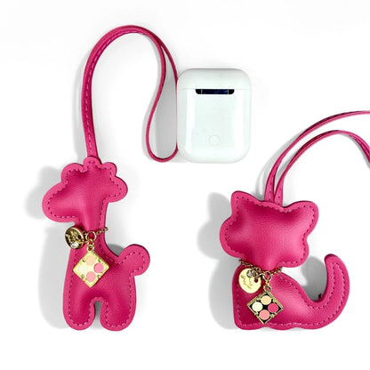 Stylish PU Leather Giraffe & Cat with Eyeshadow Palette Pendant NecklaceKeychain/ Bag Charm-Fashionable & Fun Accessory for Bags
