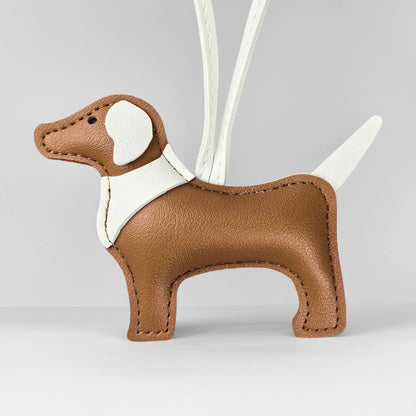Handmade Premium PU Leather Dachshund Bag Charm – Stuffed & Structured, Classic Color, Elegant Finish