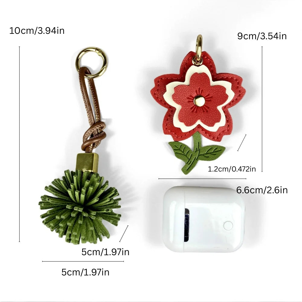 3-Tier PU Leather Flower Keychain/Bag Charm-Stylish PU Leather Ball Charm, 4 Classic Colors Bag Accessory for Handbags, Gifts