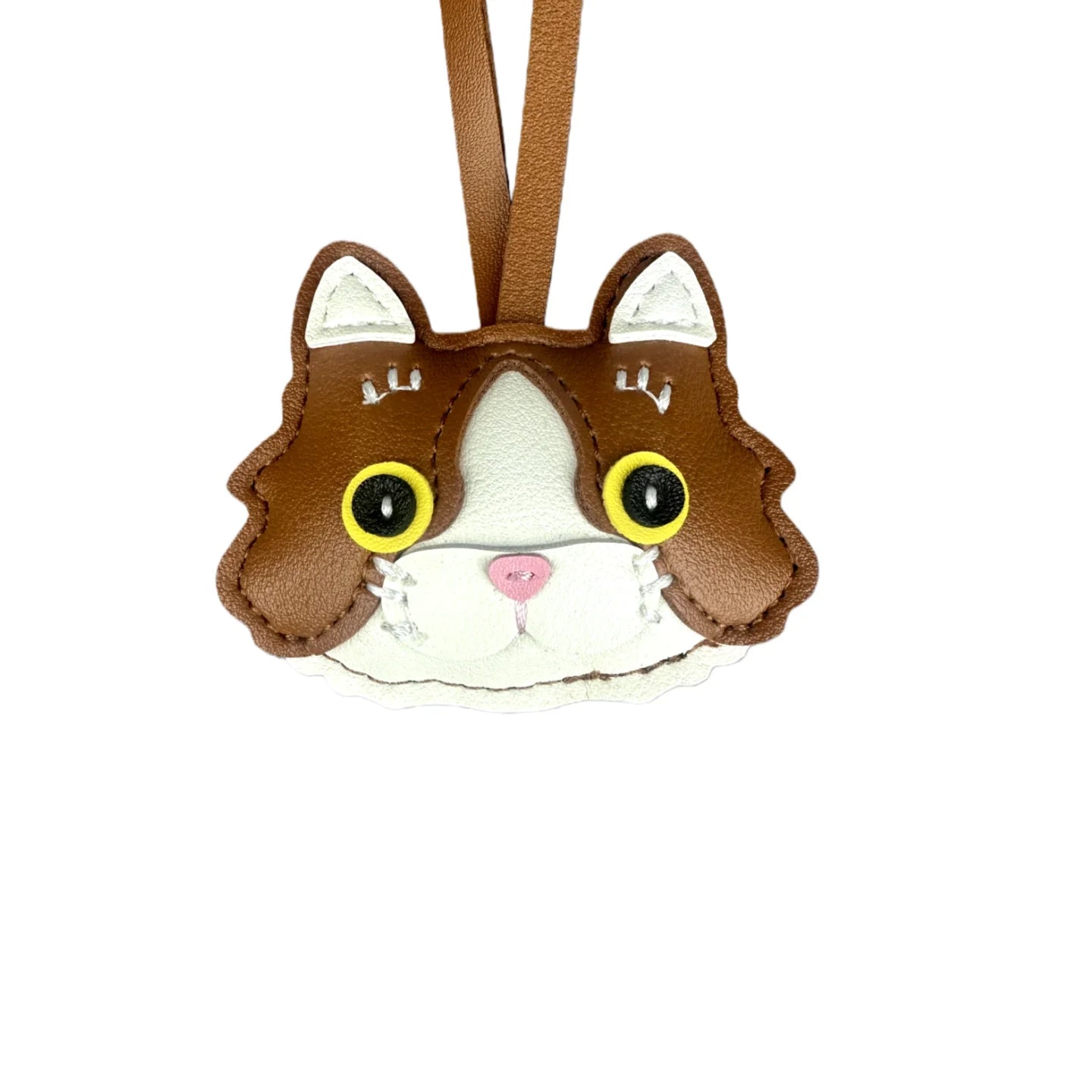 Plump & Handmade PU Leather Kitten Keychain/Bag Charm - 3D Detailed Face, Cute Charm for Daily Joy!-Perfect Gift/Bag Accessory