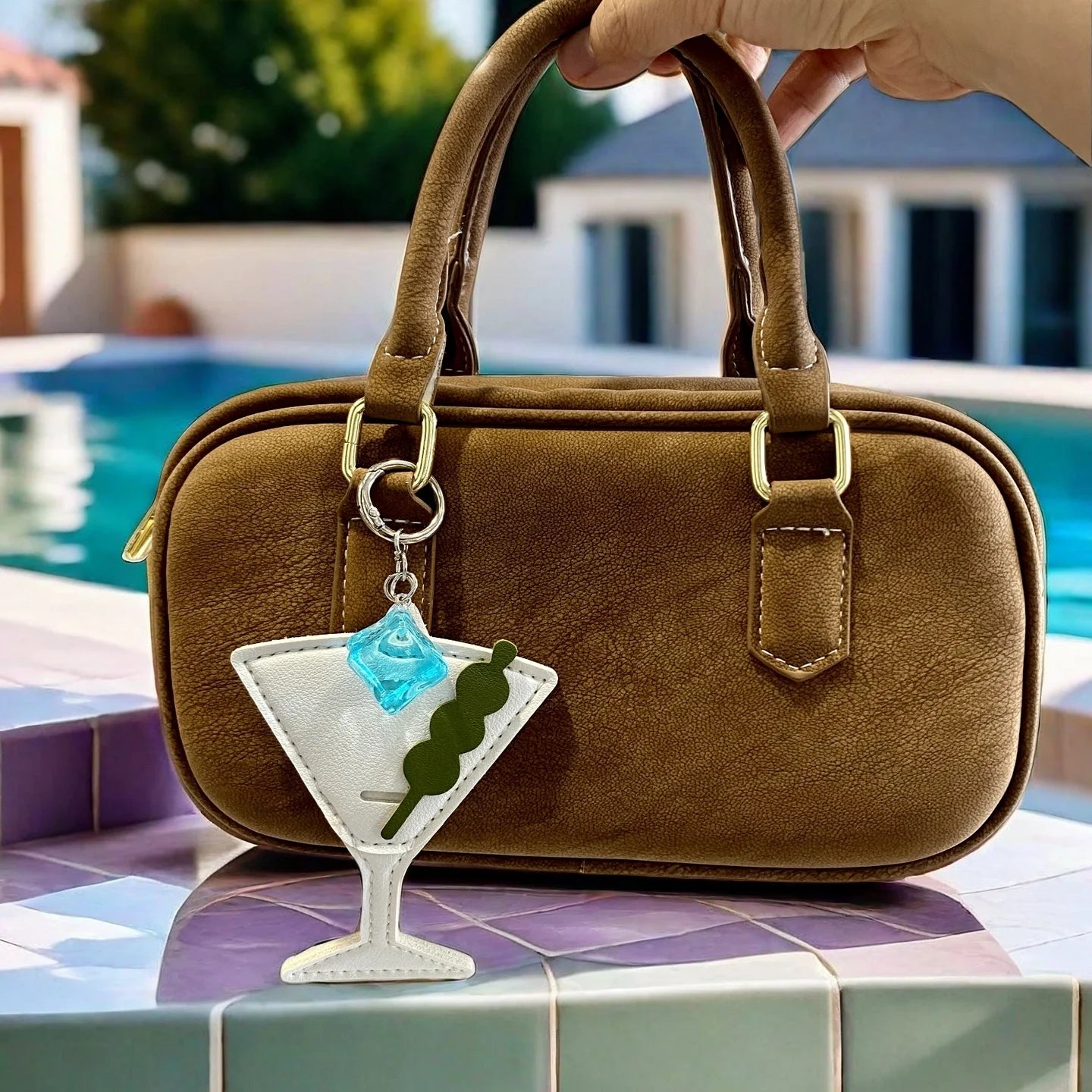 4 Pcs Summer Beach Style PU Leather/Eva Keychain/Bag Charm-Coconut Tree/Durian/Cubes/Crocs Shoes/Cocktail-Bag Accessories/Gift