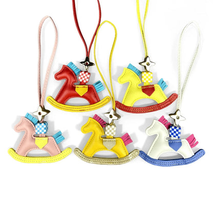 Cute PU Leather Rocking Horse Keychain/Bag Charm-Handcrafted PU Leather, Vibrant Colors, Cheerful Gift For Bag Accessory