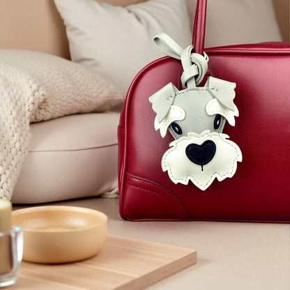 Adorable PU Leather Schnauzer Keychain Bag Charm– Cute Realistic Dog Pendant, Handmade PU Leather Purse/Bag Accessory/Great Gift