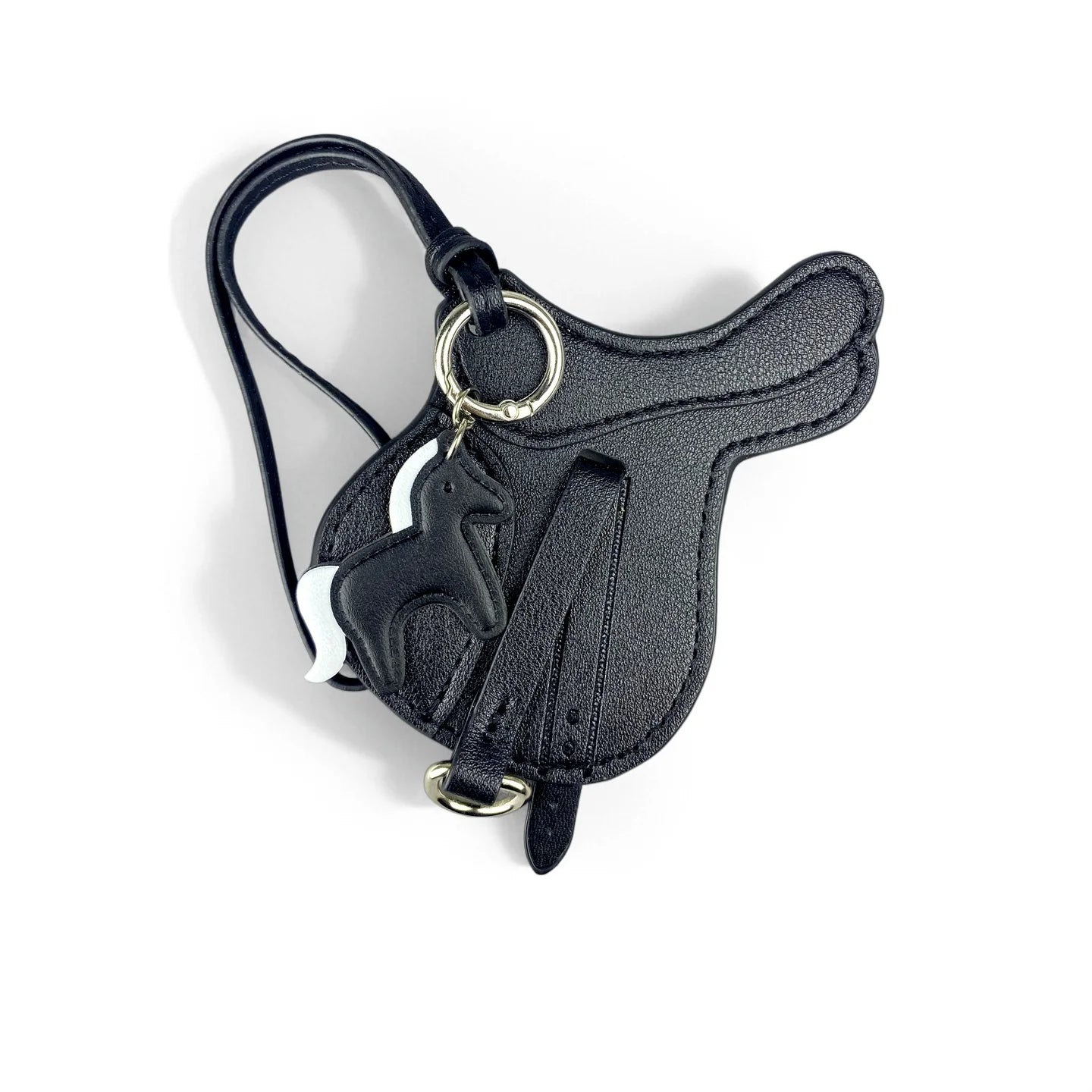 Handmade PU Leather Saddle Bag Charm with Tiny Horse Pendant – Stylish And Unique Equestrian Gift for Purse, Keychain & Backpack