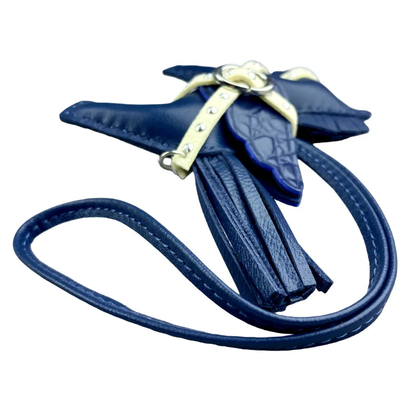 Soft Genuine Sheepskin Pegasus Pony Charm with Crocodile-Embossed Wings And Detachable Rivet Rope Accents Premium Gift Accessory