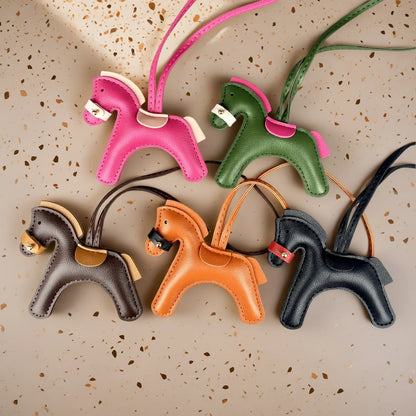 Handmade PU Leather Pony Bag Charm Keychain-Adorable Horse with Detachable Muzzle, Cute Decoration for Backpack, Unique Gift