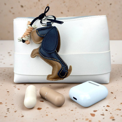 Cute Puppy PU Leather Keychain Bag Charm Set-Dog Pendant/Handwoven Leather Bone Accessory, Trendy Purse Hanger Ornament for Bag