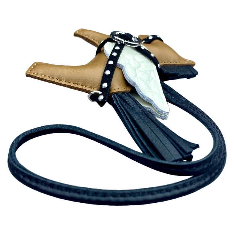 Soft Genuine Sheepskin Pegasus Pony Charm with Crocodile-Embossed Wings And Detachable Rivet Rope Accents Premium Gift Accessory