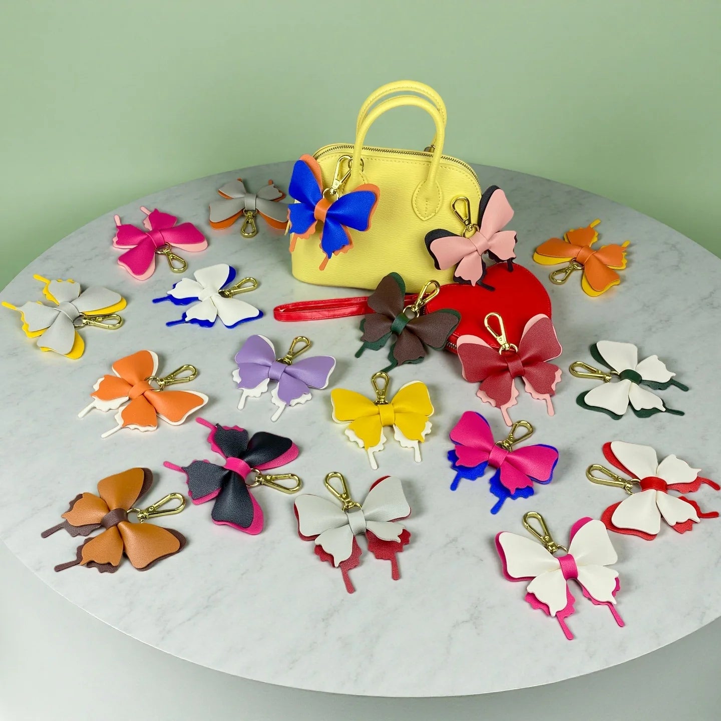 Elegant Leather Butterfly Charm for Bag, PU, Detachable Keyring Accessory, Color-matching, Creative Fashion, 3D