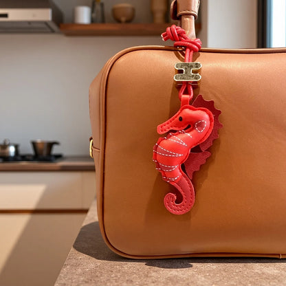 Seahorse Keychain, Boho Animal  PU Leather Bag Charm/Room/Car Decor, Trendy Purse Accessory for Women, Aesthetic Gift for Her