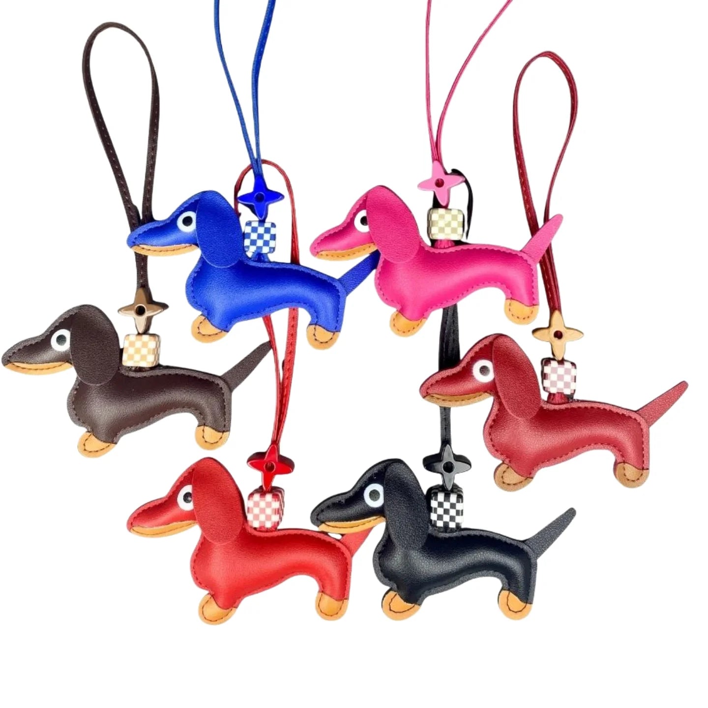 12-Color Dachshund Leather Keychain-Adjustable Leather Cord with Beads-PU Leather-Ideal Bag Accessory-Perfect Gift