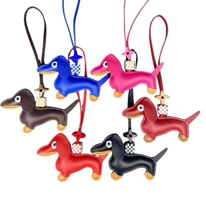 12-Color Dachshund Leather Keychain-Adjustable Leather Cord with Beads-PU Leather-Ideal Bag Accessory-Perfect Gift