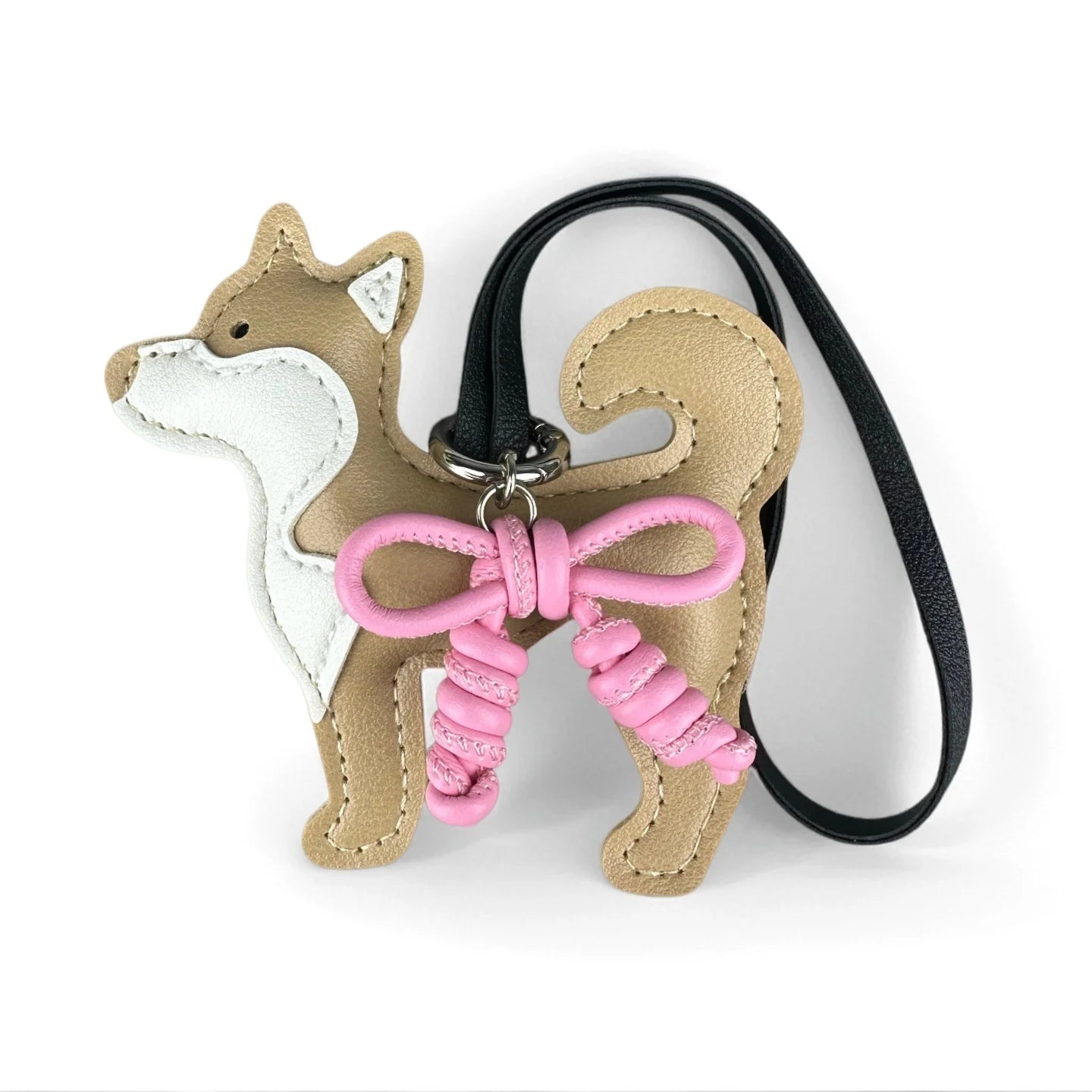 Adorable PU Leather Shiba Inu Dog Bag Charm– Puppy Pendant with Hand-Braided Leather Bow-Purse Decor Gift Friends & Family-Y2K