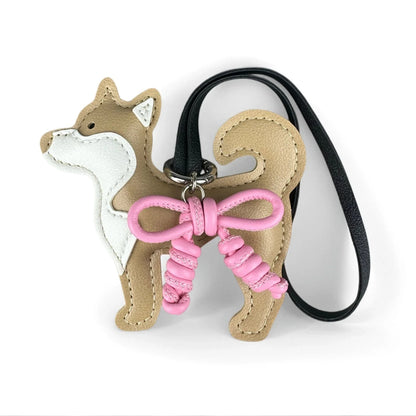 Adorable PU Leather Shiba Inu Dog Bag Charm– Puppy Pendant with Hand-Braided Leather Bow-Purse Decor Gift Friends & Family-Y2K