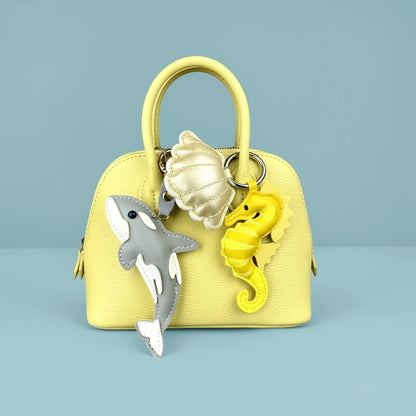 Cute PU Leather Keychain with Ocean Animal Charms - Stress Relief Sea Horse Shell Sea Lion Orca Pendant Gift Accessory