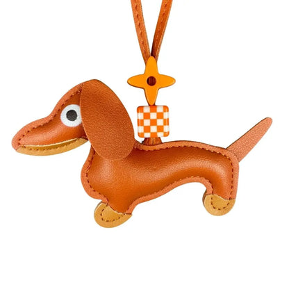 12-Color Dachshund Leather Keychain-Adjustable Leather Cord with Beads-PU Leather-Ideal Bag Accessory-Perfect Gift