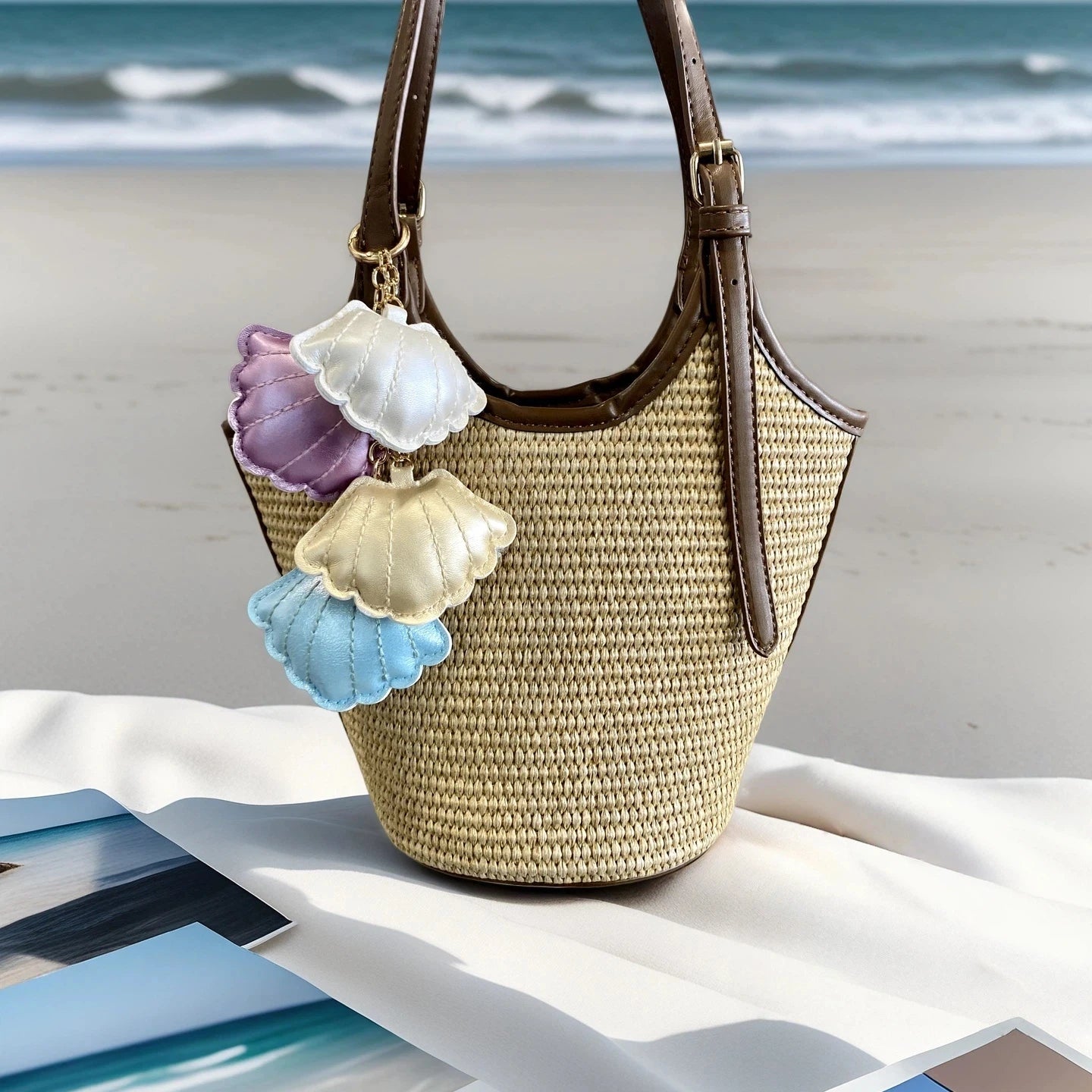 4 Pcs Stylish PU Leather Summer Beach Style Keychain/Bag Charm Set-Cute Lobster/Crab/Seashell-car/Bag/Room Accessories/Hanger-