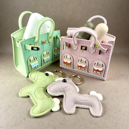 Cute Mini PU Leather House Shape Headphone Case Coin Purse Set-Handbag Charm Decor-Portable Earbud Storage Pouch /Small Wallet