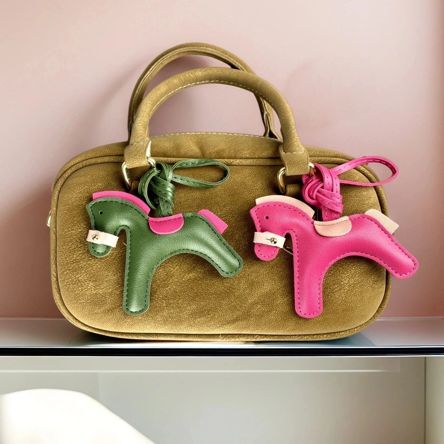 Handmade PU Leather Pony Bag Charm Keychain-Adorable Horse with Detachable Muzzle, Cute Decoration for Backpack, Unique Gift