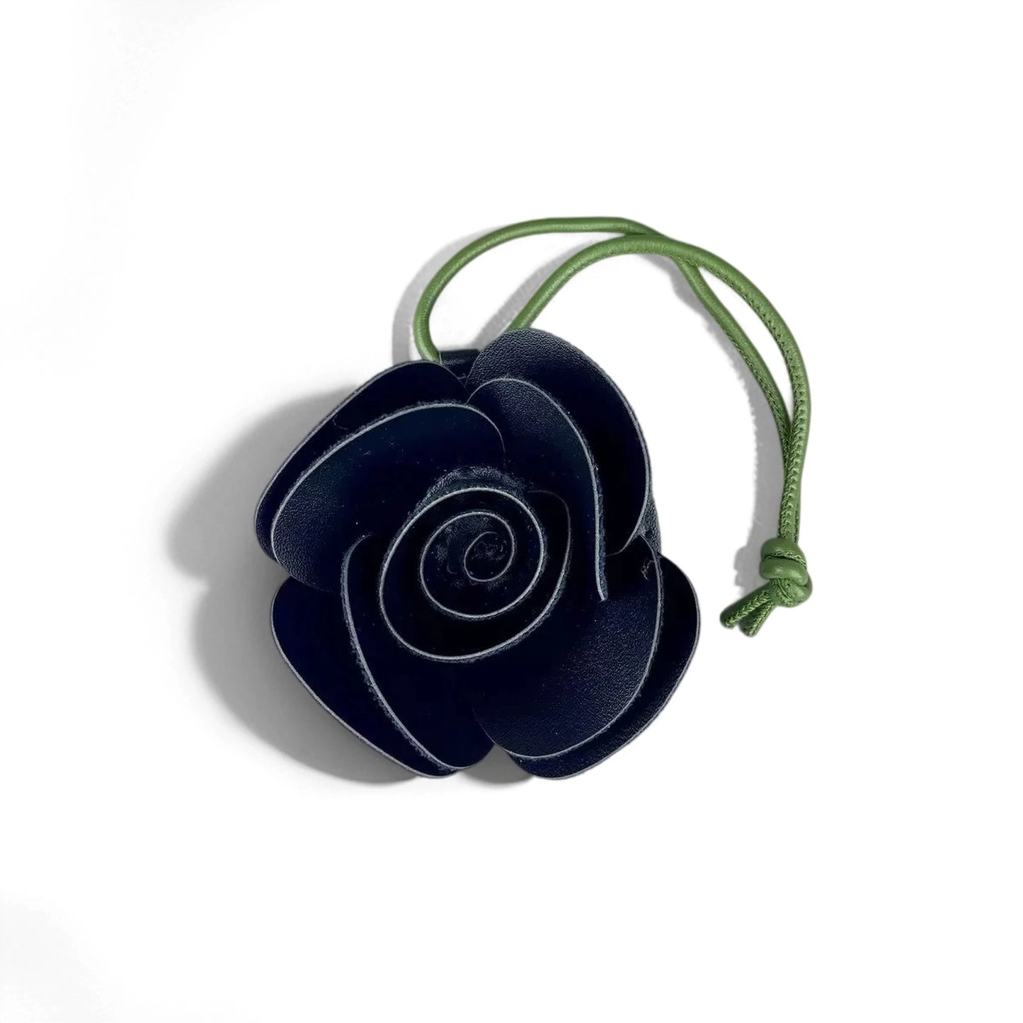 Elegant 3D PU Leather Camellia Flower Bag Charm, Handmade Floral Pendant with Olive Green Leather Strap, Stylish Purse Accessory