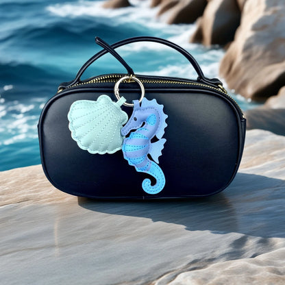 Cute PU Leather Keychain with Ocean Animal Charms - Stress Relief Sea Horse Shell Sea Lion Orca Pendant Gift Accessory