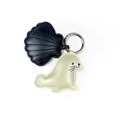 Cute PU Leather Keychain with Ocean Animal Charms - Stress Relief Sea Horse Shell Sea Lion Orca Pendant Gift Accessory