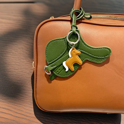 Handmade PU Leather Saddle Bag Charm with Tiny Horse Pendant – Stylish And Unique Equestrian Gift for Purse, Keychain & Backpack