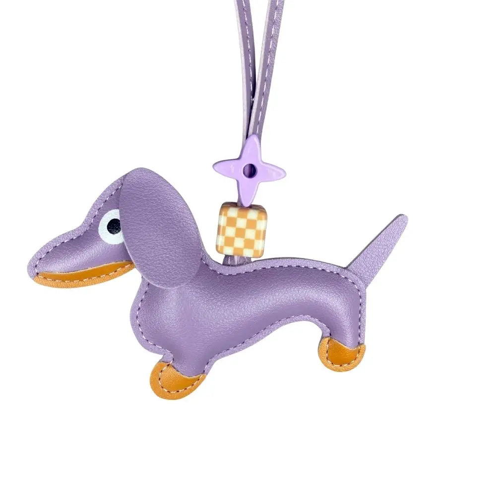 12-Color Dachshund Leather Keychain-Adjustable Leather Cord with Beads-PU Leather-Ideal Bag Accessory-Perfect Gift