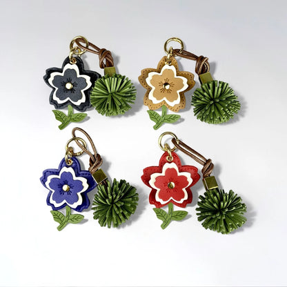 3-Tier PU Leather Flower Keychain/Bag Charm-Stylish PU Leather Ball Charm, 4 Classic Colors Bag Accessory for Handbags, Gifts