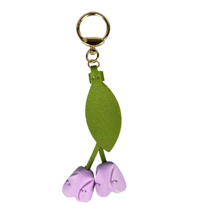 8-Color Soft PU Leather Tulip Bag Charm– Elegant Hanging Floral Accessory with Metal Ring, Realistic Bloom Design for Backpack