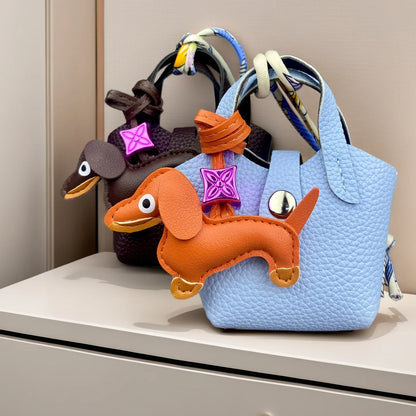 Mini PU Leather Bag For AirPods Case/Lip Balm/Coins With Tiny Dachshund As Decoration-Functional & Decor Leather Pouch-Gift