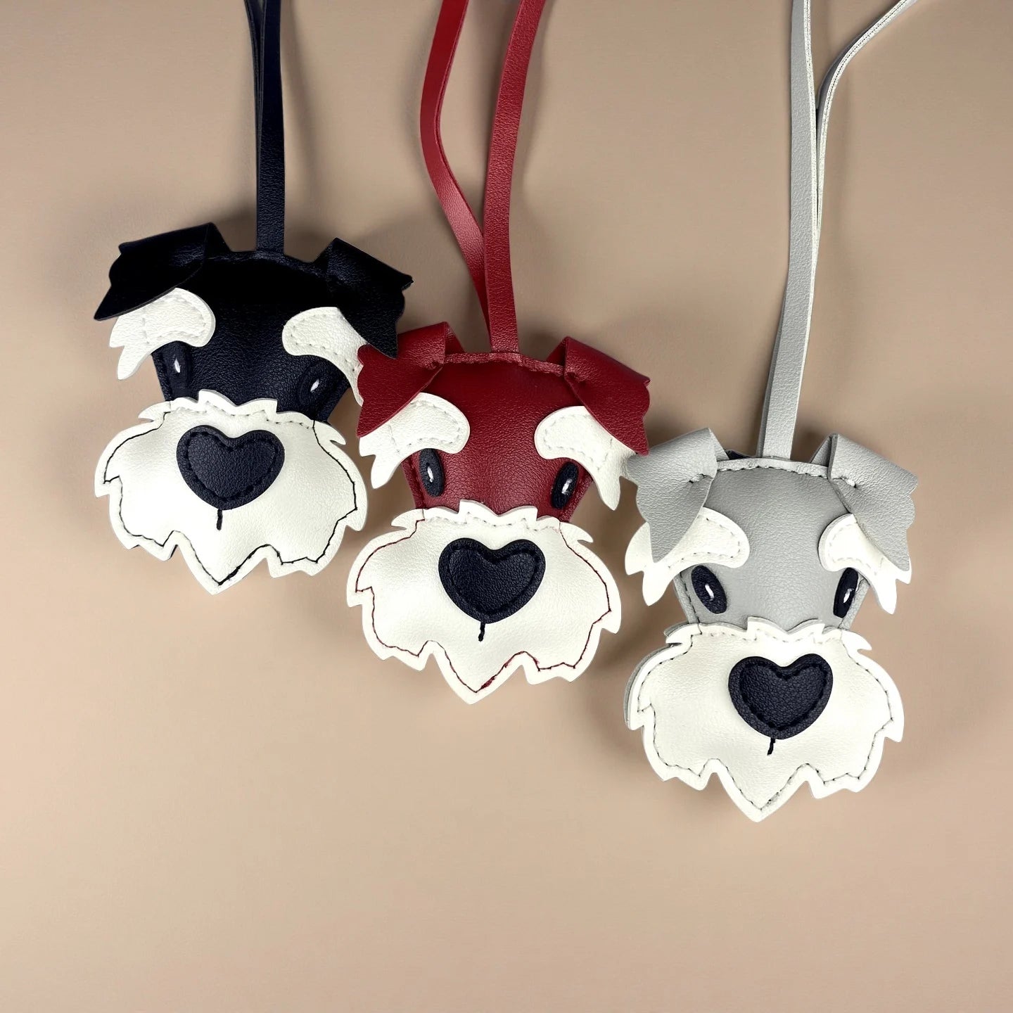 Adorable PU Leather Schnauzer Keychain Bag Charm– Cute Realistic Dog Pendant, Handmade PU Leather Purse/Bag Accessory/Great Gift