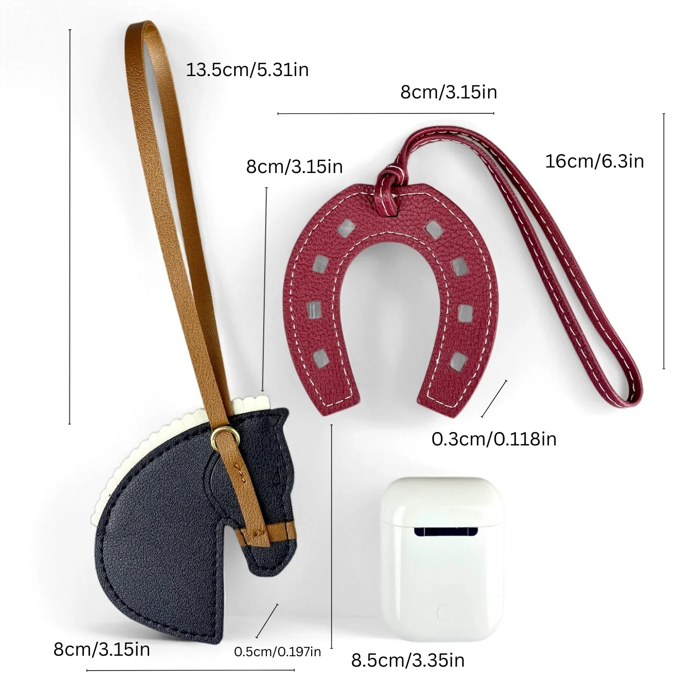 Handmade PU Leather Horse Head & Horseshoe Bag Charm/Keychain-Unique Equestrian Gift for Purse Backpack-Fashion Bag Accessory