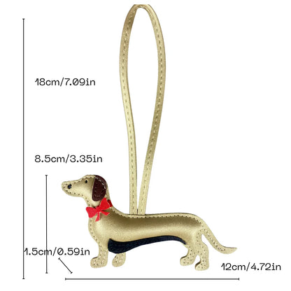 Red Bow-Adorned Dachshund Leather Bag Charm: PU Leather, Slim Shape, Red Bow, Premium Soft Fill