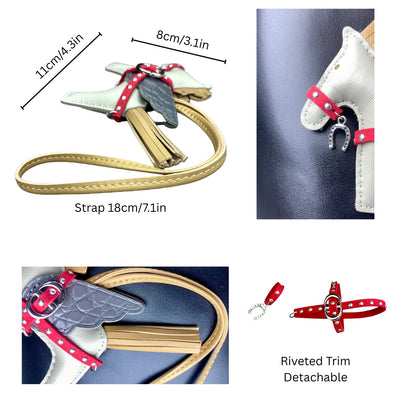 Soft Genuine Sheepskin Pegasus Pony Charm with Crocodile-Embossed Wings And Detachable Rivet Rope Accents Premium Gift Accessory