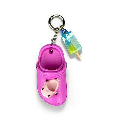 4 Pcs Summer Beach Style PU Leather/Eva Keychain/Bag Charm-Coconut Tree/Durian/Cubes/Crocs Shoes/Cocktail-Bag Accessories/Gift