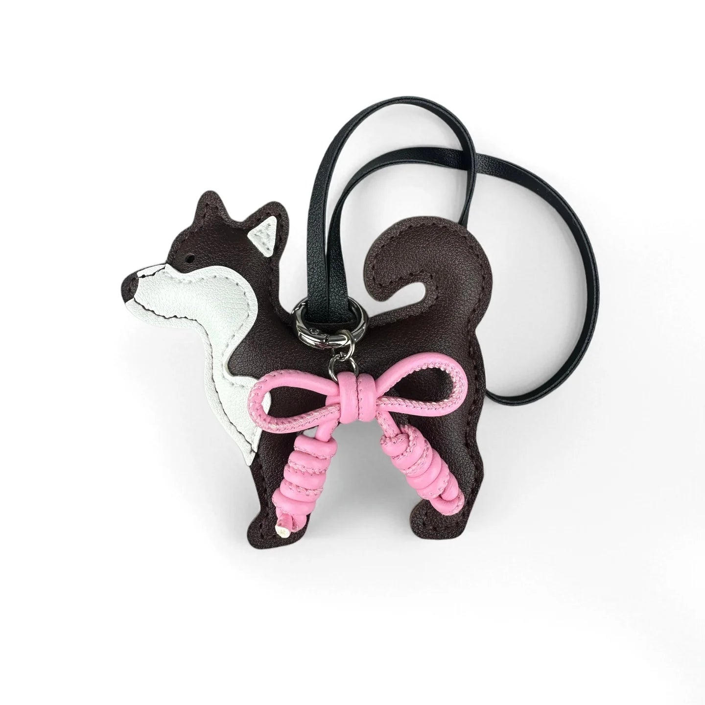 Adorable PU Leather Shiba Inu Dog Bag Charm– Puppy Pendant with Hand-Braided Leather Bow-Purse Decor Gift Friends & Family-Y2K